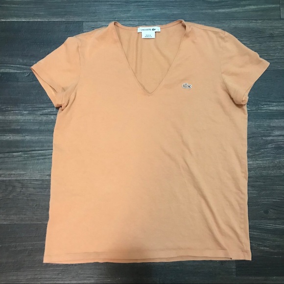 Lacoste Tops - Lacoste peach thin v-neck t-shirt